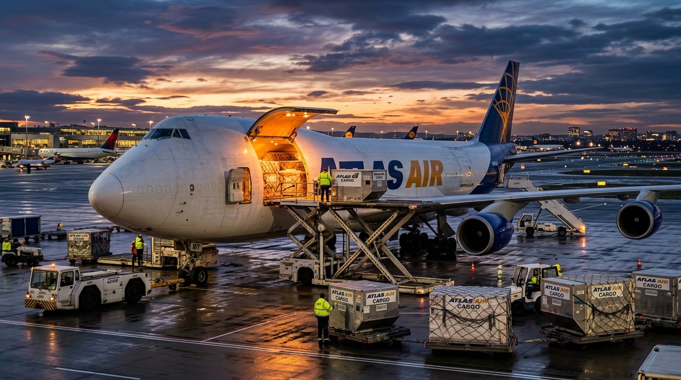 Air freight cargo plane at airport gateway