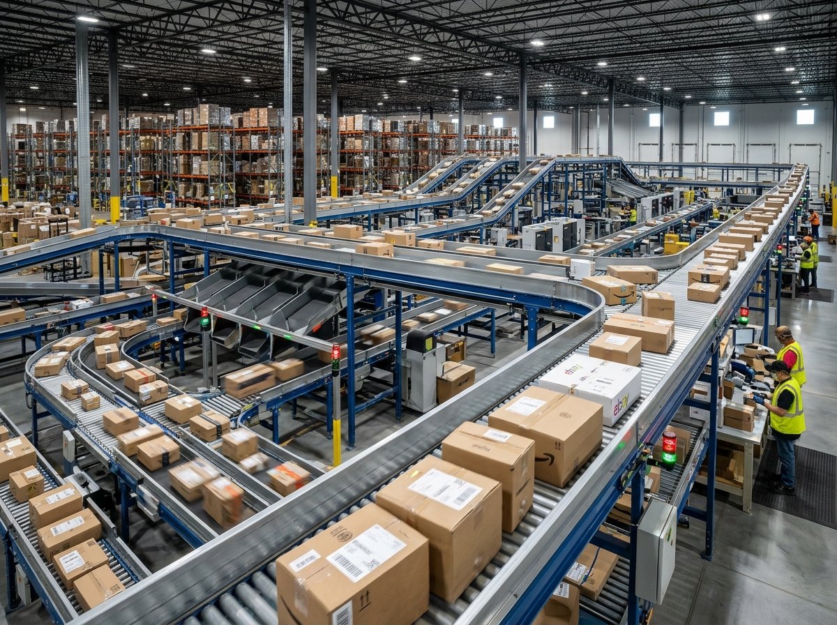 Modern retail and e-commerce automated distribution sorting center
