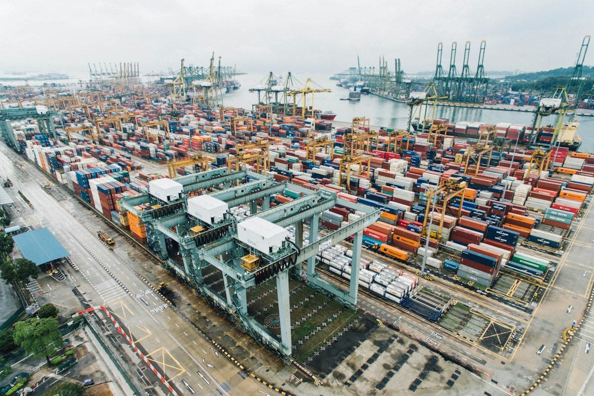 Intra-Asia and Far East container ship on international trade route